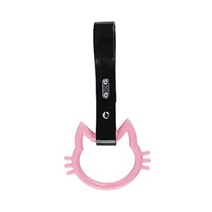 Q1-TECH, JDM Tsurikawa Ring Japanese Subway Train Bus Car Handle KITTY Cat Handle Hand Strap Rear Front Bumper Warning Rings Drift Charm Drift Car Accessory (Pink/Black)