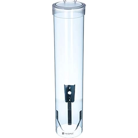 San Jamar C3165TBL C3165FBL Medium Pull Type Water Cup Dispenser, Fits 4 to 10 oz Cone and Flat Bottom Cups, 16" Tube Length, Transparent Blue Cover