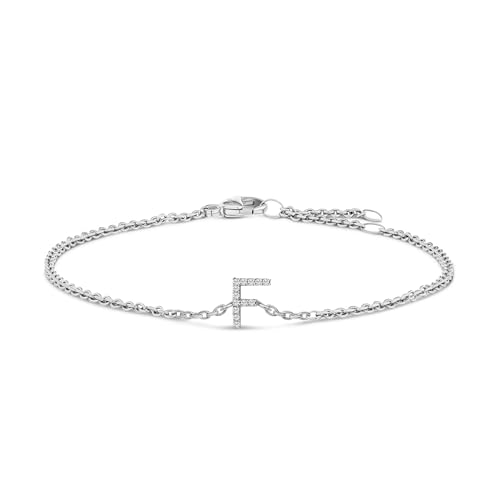 10K White Gold Diamond Accent "F" Initial Charm and Link Bracelet