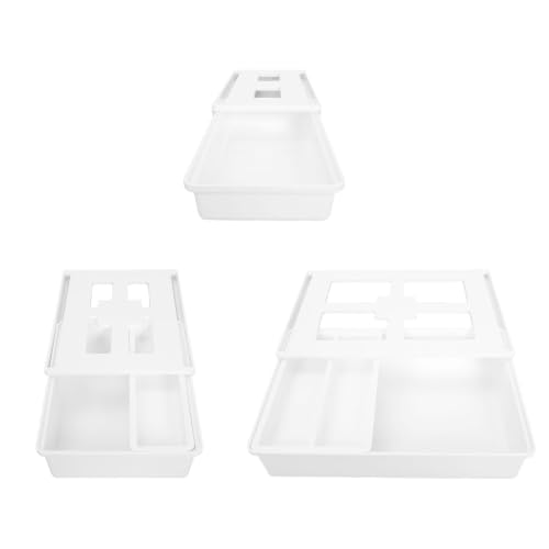 Organizador oculto blanco con capacidad de carga fuerte, 3 piezas con montaje adhesivo sin taladro, cajones de plástico deslizantes para combinación flexible, caja de almacenamiento bajo escritorio miniatura 1