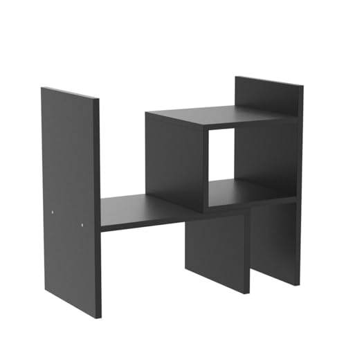 Image of Jerry & Maggie Desktop Organizer Office Storage Rack Adjustable Wood Display Shelf, Birthday Gifts Toy Home Decor Free Style Rotation Display True Natural Stand Shelf (Black)