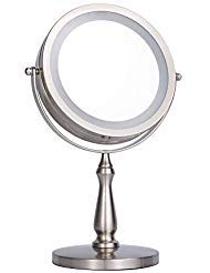 Lighted Makeup Mirror,Crafts LLC Makeup Mirror Compact Design,Swivel Magnifying Mirror 1x 5X 360°，electroplated Sand Nickel.