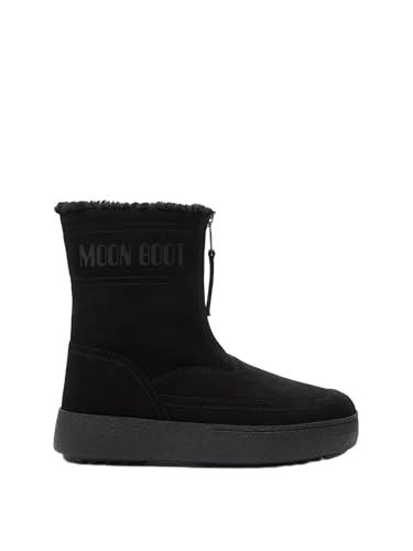 Moon Boot LTrack Lara Zip-Front Shearling Boots, 8, Black
