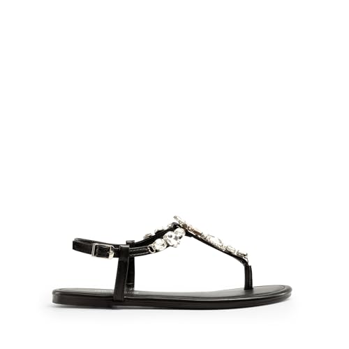 Image of DREAM PAIRS Women's Rhinestone Flat Sandals | Thong Sparkle Dressy Comfortable Adjustable Ankle Strap Sandals for Summer Beach Vacations Wedding Holiday Party