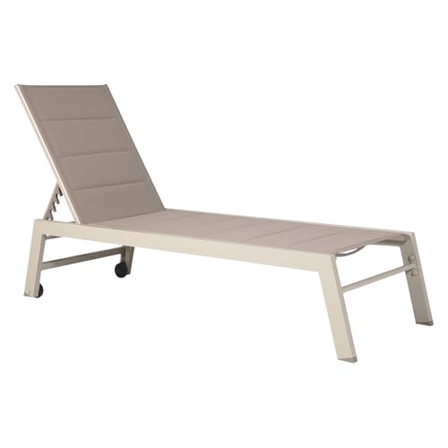 Happy Garden Bain de Soleil Barbados en textilène Taupe et Aluminium Taupe. Transat d'extérieur Multi Position.