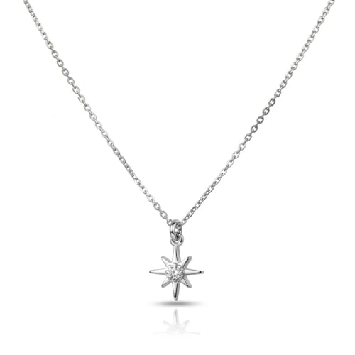 Annika Bella Collier étoile, petit pendentif étoile du Nord en oxyde de zirconium, chaîne en argent sterling 925, colliers célestes, bijoux pour femme,...