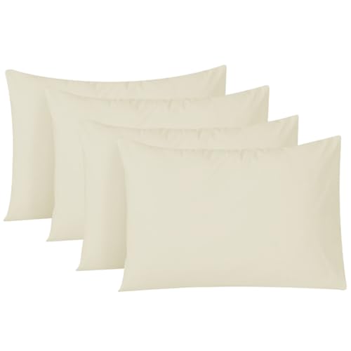 Image of NAFAY LIVING Pillow Cases 4 Pack Cotton 300 Thread Count - Hotel Quality Pillow Covers with Envelope Enclosure - Breathable & Super Soft Housewife Pillowcases 50 x 75 cm (Cream)