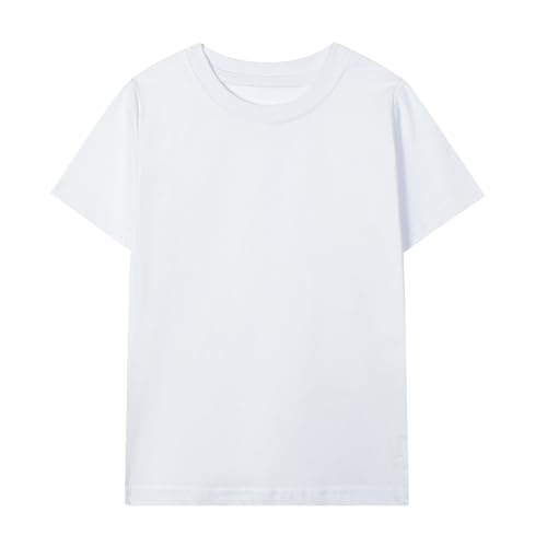 Image of HILEELANG Kids Boy Basic Plain Cotton T-Shirts Short Sleeve Crew Neck Summer Tees 4packs 6-12 Years