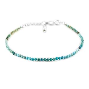 YANARA Real Turquoise, Genuine Gemstone, Natural Birthstone, Handmade Simple Bracelet, Gorgeous Micro Beads Bracelet, Chakra Jewelry, Healing Crystals in Silver Plated Chain 8 inch