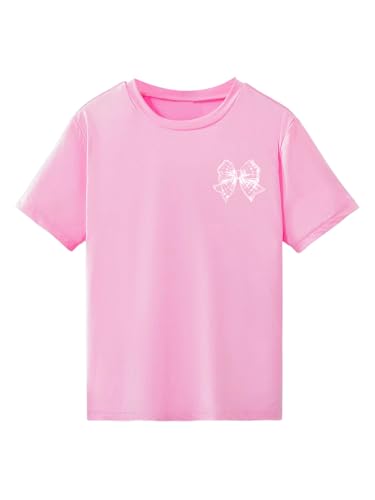 Image of Verdusa Girl's Coquette Bow Top Round Neck Short Sleeve Cute Graphic Tees