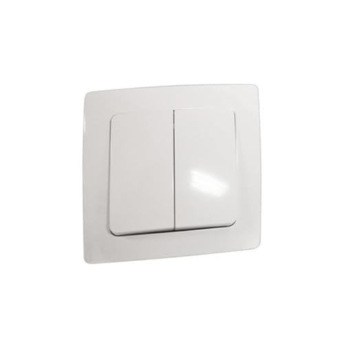 Doble conmutador empotrable, fácil instalación, diseño moderno, controla luces desde dos puntos, ideal para hogares y oficinas.