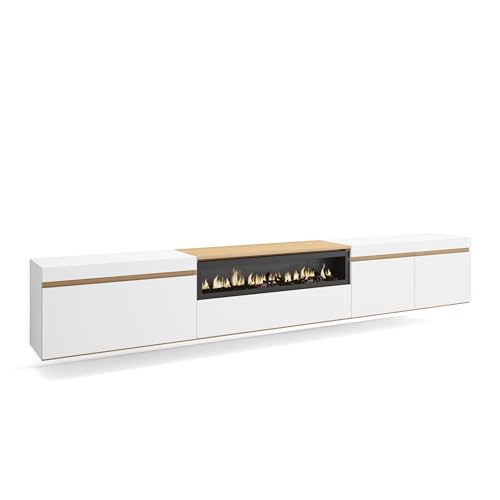 Skraut Home | Meuble TV | Banc Télé | Grand Espace de Rangement | 288x45x35 cm | TV Grand Format | Cheminée électrique | Suspendu, Mural | Style Moderne |...