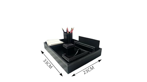 Image of LUVYANSH Genuine Leather Multipurpose Desk Organizer 6-in-1 Desktop Pen Stand With Business Card Holder Mobile Holder & Remote Stand for Office Desk Table Storage Organizer Box(BLACK) Colour