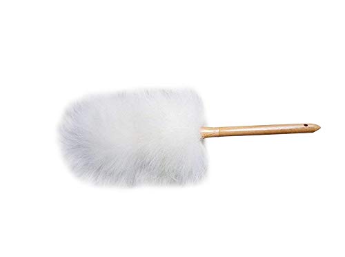 Lammfell-Staubwedel mit massivem Holzgriff, flexibel, gute Griffigkeit, antistatisch, waschbarer Staubwedel für Zuhause, Büro und Auto, zieht Staub an und hält weiß Cover