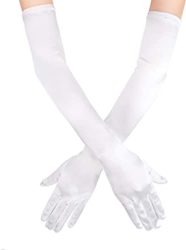 SAVITA Long Elbow Satin Gloves - 21 inch Stretchy 1920s Opera Evening Party Dance Gloves for Women White