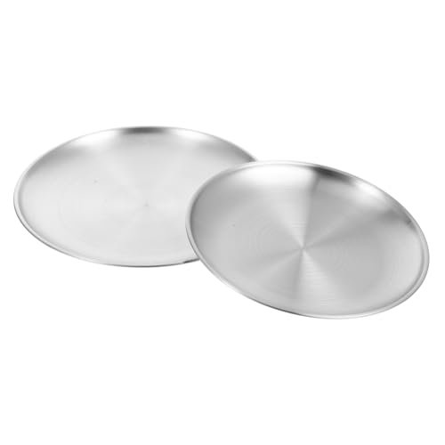 KICHOUSE 2pcs Stainless Steel Plates Metal Dinner Dishes Lightweight Unbreakable Serving Trays for Camping Kitchen Bbq Design
