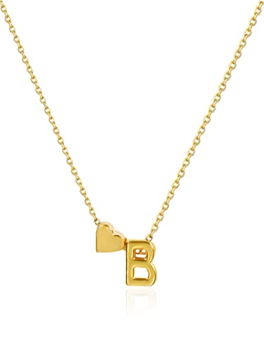 Initial Necklaces for Women 14K Gold Plated Heart Initial Necklace Dainty Letter Heart Pendant Necklace Christmas Gift for Teen Girls(B)