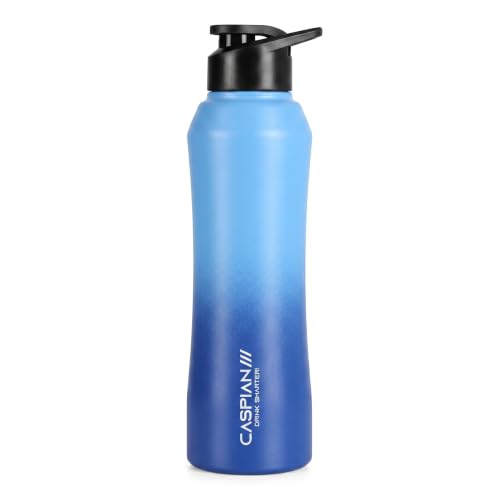 Image of Caspian Trek Customised Stainless Steel Water Bottle 1L, M Blue with Logo Print - Personalised Water Bottle with Your Name Print for Kids Boys Girls School Office Gym- Perfect for Corporate Gifting