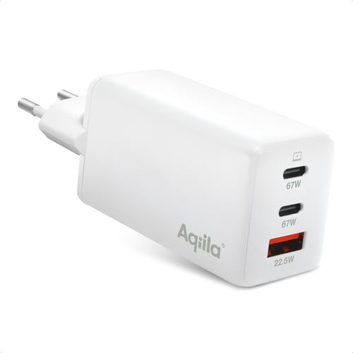 Cargador USB-C de 65W Aqiila GaN con tres puertos para portátil y móvil