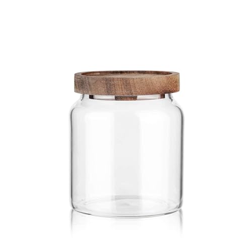 Image of Labina Glass Storage Container Airtight Food Jars Kitchen Canister with Wood Lids, 20 Oz Wide Mouth Pantry Organization Glass Jar for Flour, Sugar, Cookie, Spagetti, Nuts and Candy