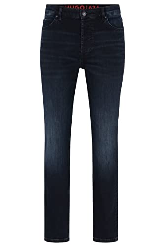 HUGO Herren 634 Tapered-Fit Jeans aus blauschwarzem Stretch-Denim...