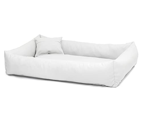 Juelle Lettino per cani in pelle sintetica, cuscino per cani soffici, cuccia per cani di piccola taglia, divano per cani morbido ed elegante, Elmo S-XXL (70 x 50 cm, bianco)