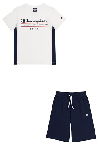 Champion Legacy Graphic Shop B – Since 1919 Crewneck – Camiseta y Pantalones Cortos Completo, Blanco/Azul Marino, 3-4 Años para Niños