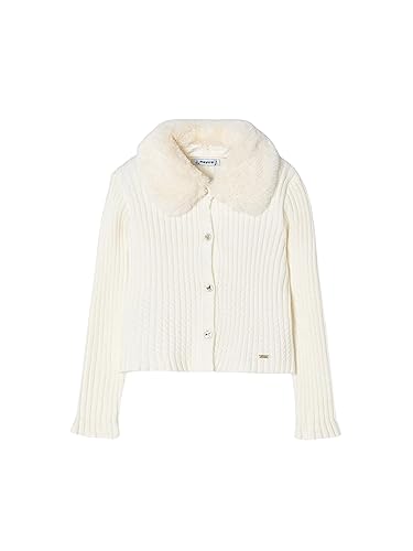 Mayoral Faux Fur Collar Cardigan for Girls Chickpea