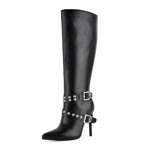Image of LISHAN Women's Pointed Toe Under the Knee High Boots Stiletto High Heels