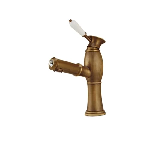 Grifo retro totalmente de cobre con acabado bronce europeo para lavabo elevado corto 2