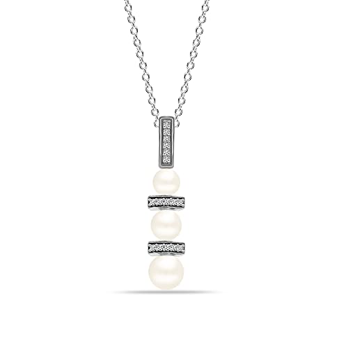 Image of LeCalla 925 Sterling Silver Pearl Necklace for Women | Pearl Pendant Necklace, CZ Adjustable Chain Necklace, Bridal Wedding Jewelry, Daily Wear Fashion Jewelry Gift for Women
