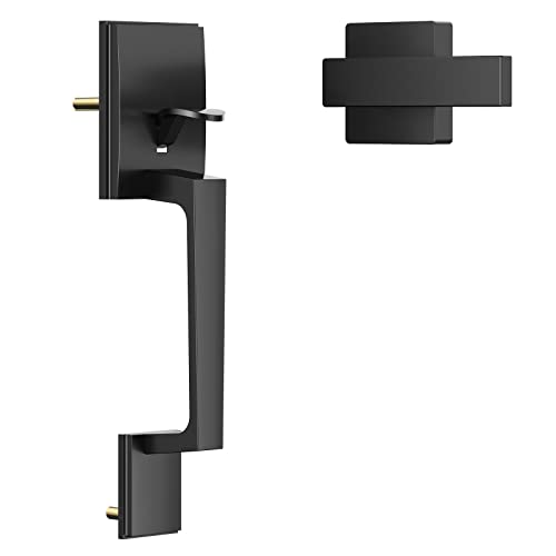 Front Entry Door Handle, Entry Door Lock Handle Set, Interior/Exterior Door Handle Set, Single Cylinder Door Handle Set Left/Right Matt Black Door Lower Handle #TOP3
