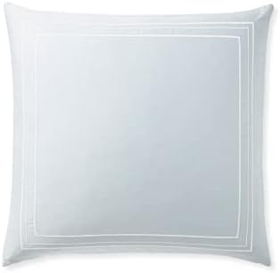 Classic Embroidery Border Pattern Solid Pattern 2 Piece Euro/Pillow Sham 100% Cotton 400 Thread Count (32"X32", Light Blue + White Border)