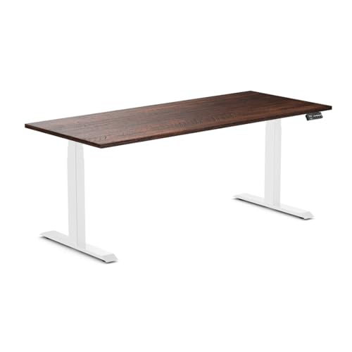 Image of Desky Electric Standing Desk, 72 x 30 inch Softwood Height Adjustable Sit Stand Desk, Dual Motor, Memory Presets, Ergonomic Workstation for Home Office - American Rustic Pine Wood Top
