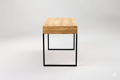 Image of Solid Wood Top & Iron Frame Study Table | Wooden Study Desk | Writing /Reading Desk with Two Open Shelfs for Study Room | Office | Living Room | Finish Color - Brown |