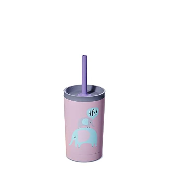 asobu Stainless Steel Kids Tumbler with Flexible Straw Lid | Insulated Water Bottle | Reusable Travel Cup 12 Ounce (Pink)