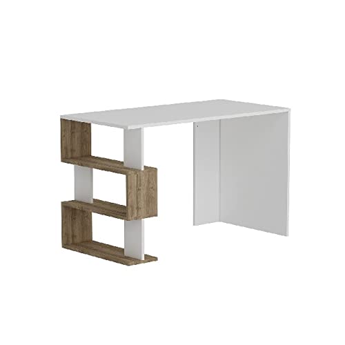 Homemania Schreibtisch Mit Regalen – Weiß/Walnuss, 90 X 40 X 75 Cm, Aus Melaminbeschichteter Spanplatte