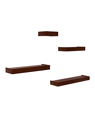 Image of Home Sparkle Wall Shelves Set of 4 Engineered Wood Wall Shelves with Large Storage | Floating Wooden Wall Shelf for Bathroom Kitchen Bedroom Living Room Set of 4 (Brown)