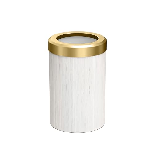 Image of Gatco Small Bathroom Trash Can with Lid, Round 3 Gallon Wastebasket, Under Sink, White Oak with Brushed Brass, for Bathroom, Bedroom, Office (1932B)