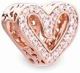 Rose Gold Sterling Silver CZ Clear Sparkling Freehand HeartBead charm Fits Pandora and European style Bracelets