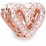 Rose Gold Sterling Silver CZ Clear Sparkling Freehand HeartBead charm Fits Pandora and European style Bracelets