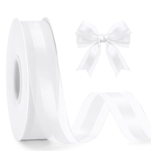 KINGLAKE White Satin Ribbon - 1 Inch x 50 Yards White Organza Sheer Ribbon for Gift Wrapping Chiffon Ribbon for Crafts Flower Bouquet Wreath Bow Wedding Bridal Shower Baby Shower Birthday Decor