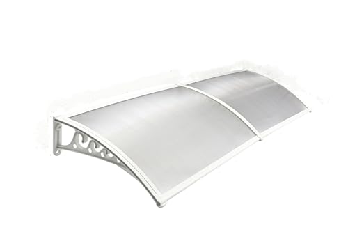 Image of CHENNAI Window Blinds and Shades DIY Polycarbonate Awning (Engineered Plastic Brackets) Window Sunshade Door Weather Shed Rain Canopy Awnings - 8'Widthx2'Depth (White Brackets & Clear Sheets)