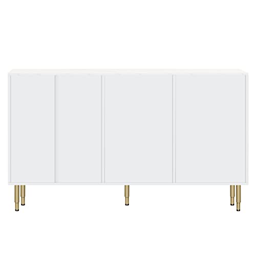 Modern Sideboard Buffet Cabinets With Drawers, Luxury Free Standing Storage Cabinet With Amber-Yellow Tempered Glass Doors Gold Metal Legs Kitchen Console Table For Dining Living Room, Entryway, White #TOP7