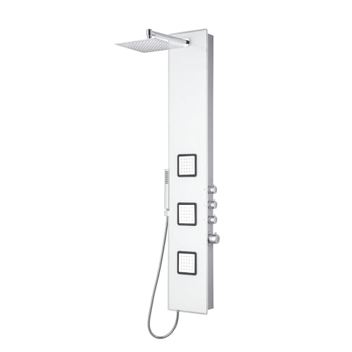 Blue Ocean ™ 59” Aluminum SPA8659 Thermostatic Shower Panel Tower with Rainfall Showerhead, 3 Sets Body Nozzles, and Handheld Showerhead, Shower Column