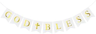 CHRORINE God Bless Banner Baptism First Holy Communion Confirmation Decorations for Boys Girls (White)