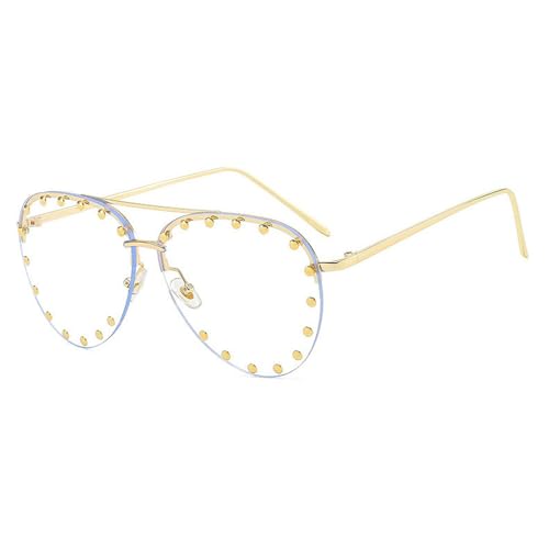 COTIA Fashion Rimless Pilot Sunglasses Women Retro Punk Rivets Personalized Toad Mirror Metal Sun Glasses UV400