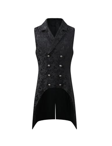 Apocrypha Mens Victorian Steampunk Gothic Long Tailcoat Vest Medieval Vampire Prince Pirate Waistcoat (Large Black)