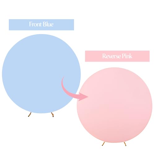7.2 FT Pink and Blue Round Backdrop Cover Circle Arch Bckdrop Cover Double-Color Arch Covers Wrinkle Free Spandex Arch Covers Stretchy Backdrop for Wedding Baby Shower Birthday Party Photography by Tao-Ge - Used condition - Image 3