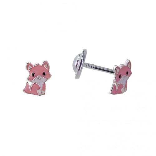 MINOPLATA Pendientes infantiles zorro de Plata de ley 925 con